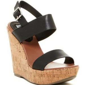 Steve Madden Estrela Black Leather Wedge | Sz 12